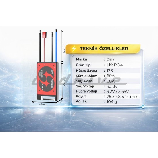 Daly 12S 36V 60A BMS Lifepo4 + NTC + Softswitch